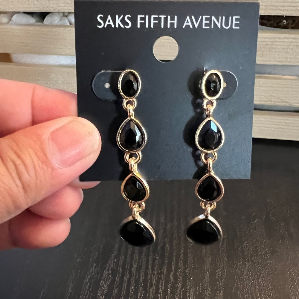 Saks Fifth Avenue Gold tone/Black Drop Earrings - Picture 3 of 5